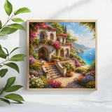 Mediterranean Coastal Villa Cross Stitch Kit 🌸🏡🌊☀️