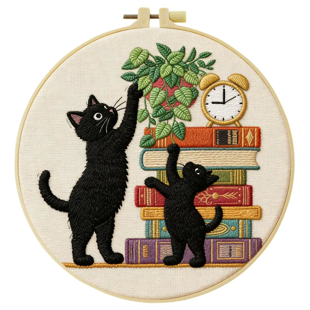 Black Cat Embroidery Kit for Beginners – DIY Cute Cat Hand Embroidery Hoop Set