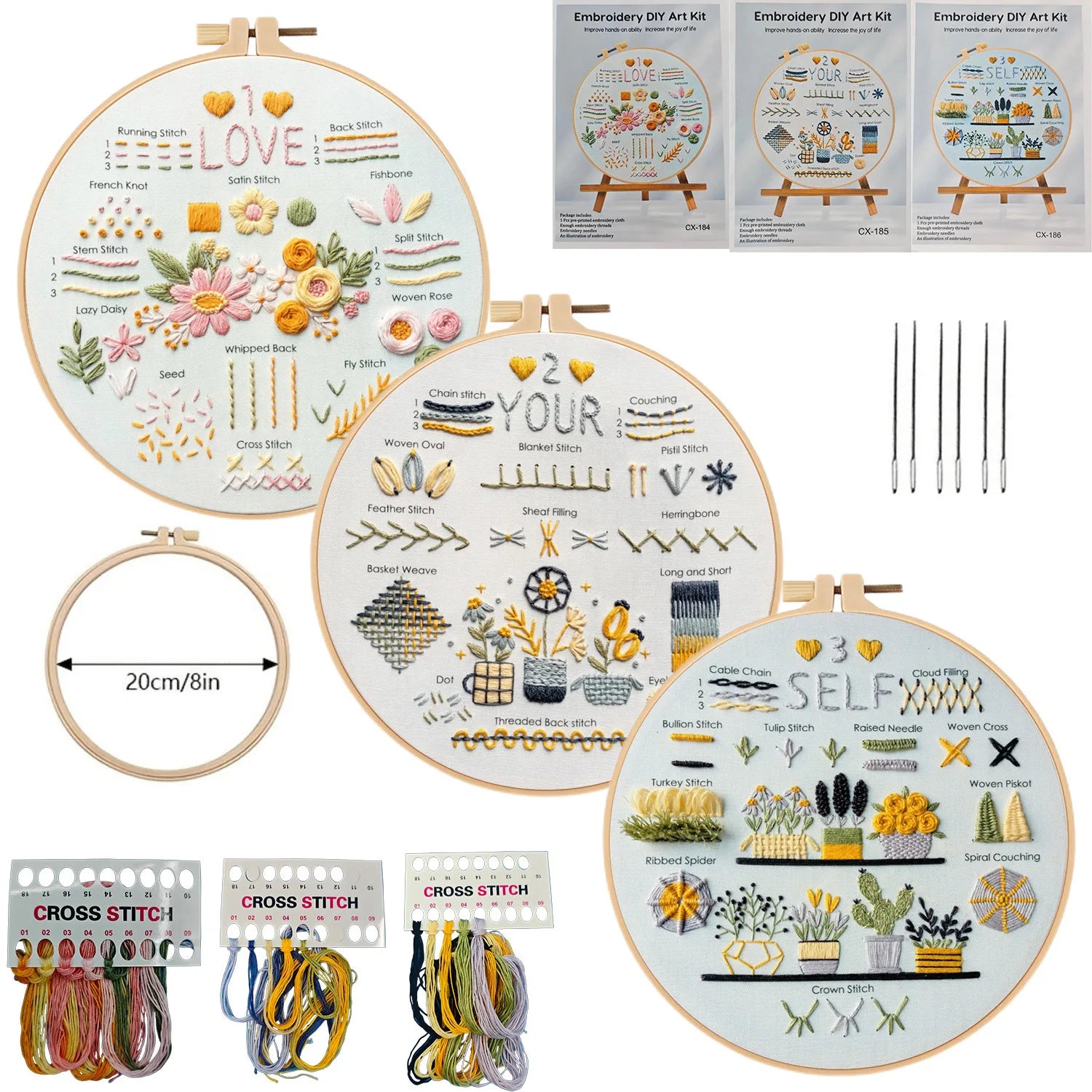 3-Piece Beginner Embroidery Stitch Learning Kit Kits For Stitchers