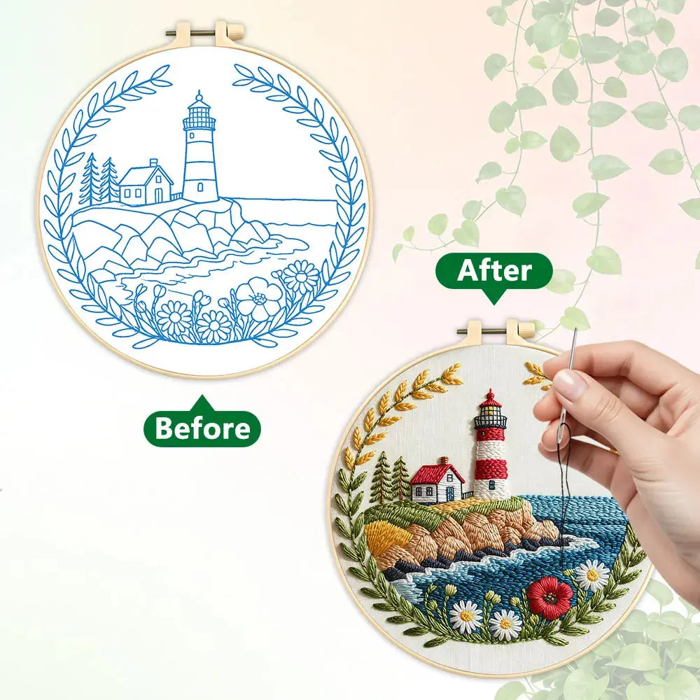Lighthouse Seaside Hand Embroidery Kit The Stichers Heavane