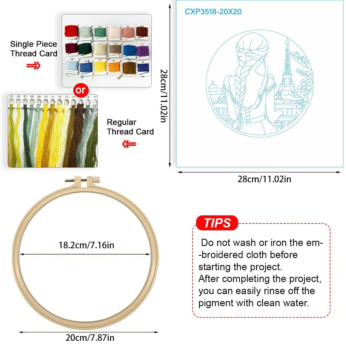 Paris Eiffel Tower Embroidery Kit for Adults – Romantic French Girl DIY Needlepoint Hoop Art Parisian Decor Craft Gift for Her