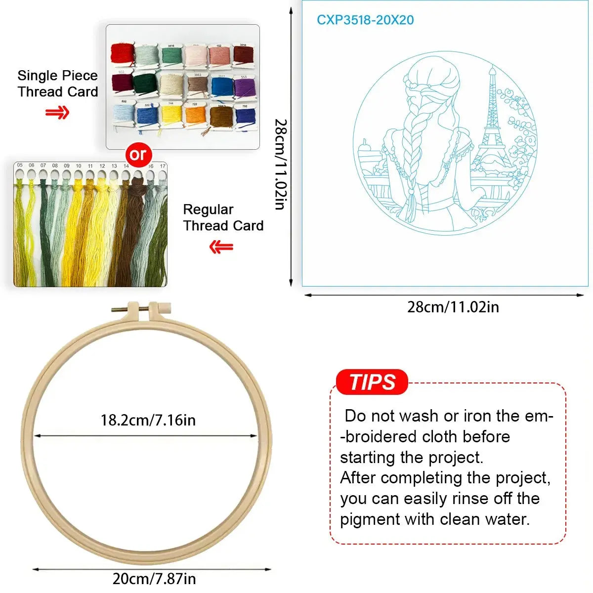 Paris Eiffel Tower Embroidery Kit for Adults – Romantic French Girl DIY Needlepoint Hoop Art Parisian Decor Craft Gift for Her Kits For Stitchers