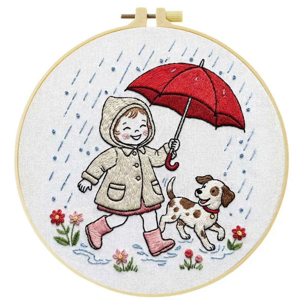 Rainy Day Puppy Walk Embroidery Kit ☔🐶❤ Kits For Stitchers
