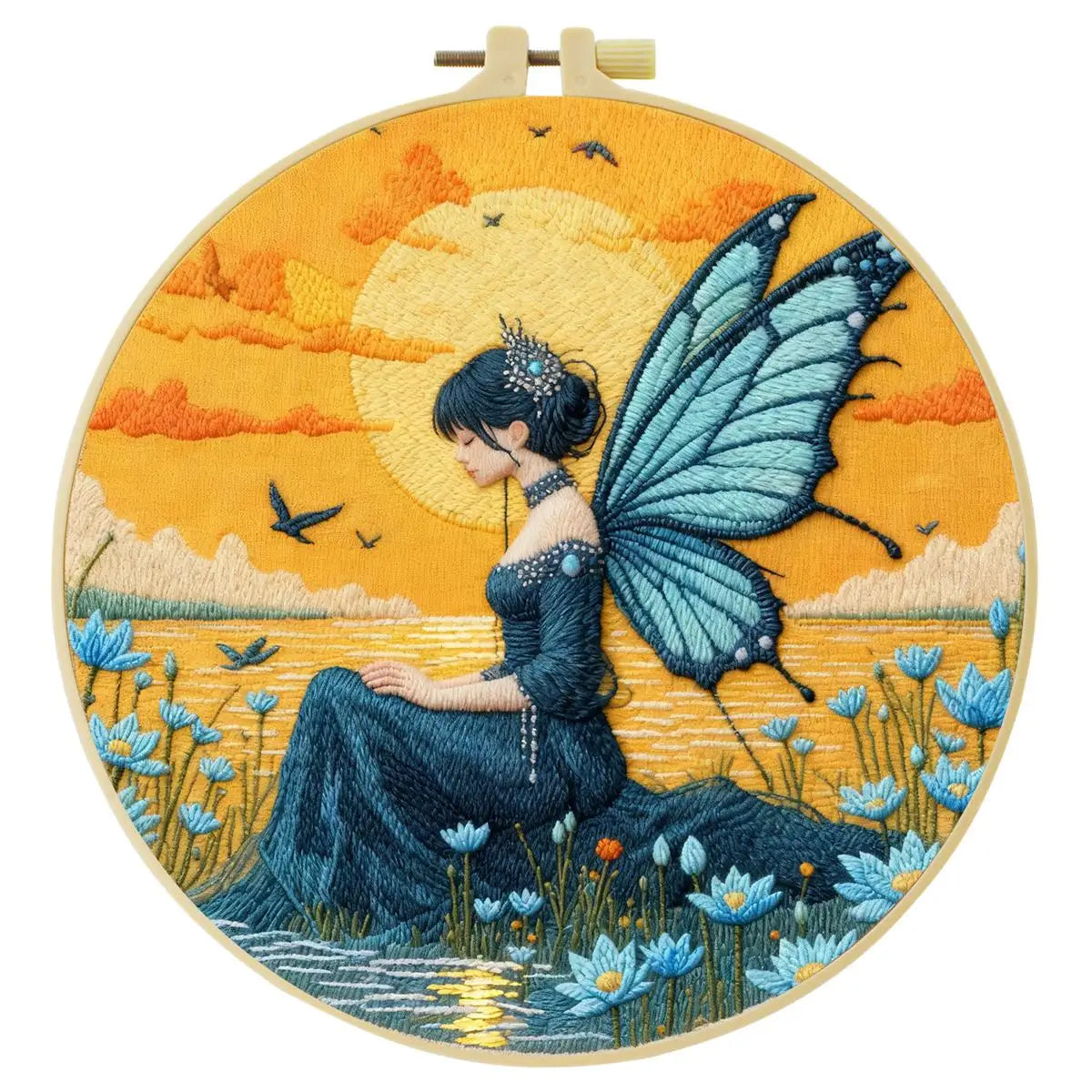 Moonlight Butterfly Fairy Embroidery Kit – Fantasy DIY Hand Embroidery Hoop Art Set