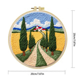 Tuscan Countryside Embroidery Kit for Adults – Scenic Cypress Tree Landscape DIY Needlepoint Hoop Art Beginner Friendly Craft Gift