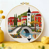 European Village Bridge Embroidery Kit – Scenic Canal Town DIY Needlepoint Hoop Art Cozy Landscape Decor Craft Gift for Adults