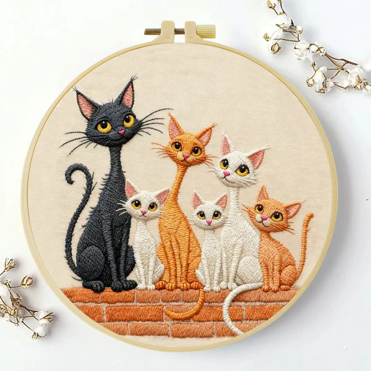 Cute Cat Family Embroidery Kit – Whimsical DIY Hand Embroidery Hoop Art Set