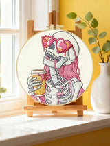 Pink Skeleton Coffee Lover Embroidery Kit