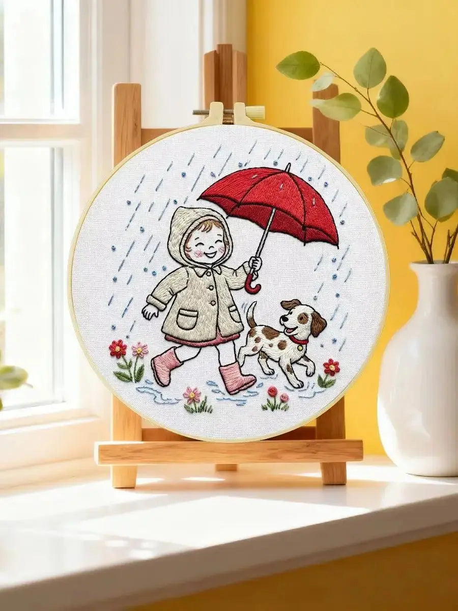 Rainy Day Puppy Walk Embroidery Kit ☔🐶❤ Kits For Stitchers