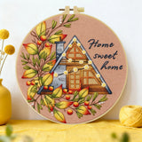 Home Sweet Home Embroidery DIY Kit – Cozy Cottage Beginner Stitching Kit with Hoop, Pattern & Threads