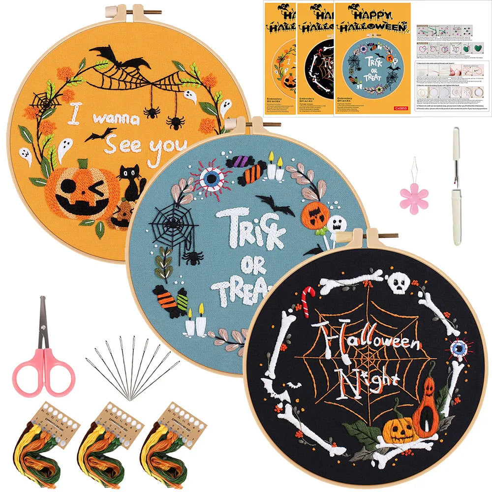 Cute Halloween Embroidery Kit – Set of 3