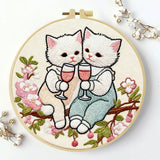 Cute Couple Cats Embroidery Starter Kit – DIY Romantic Animal Sewing Art Set for Beginners