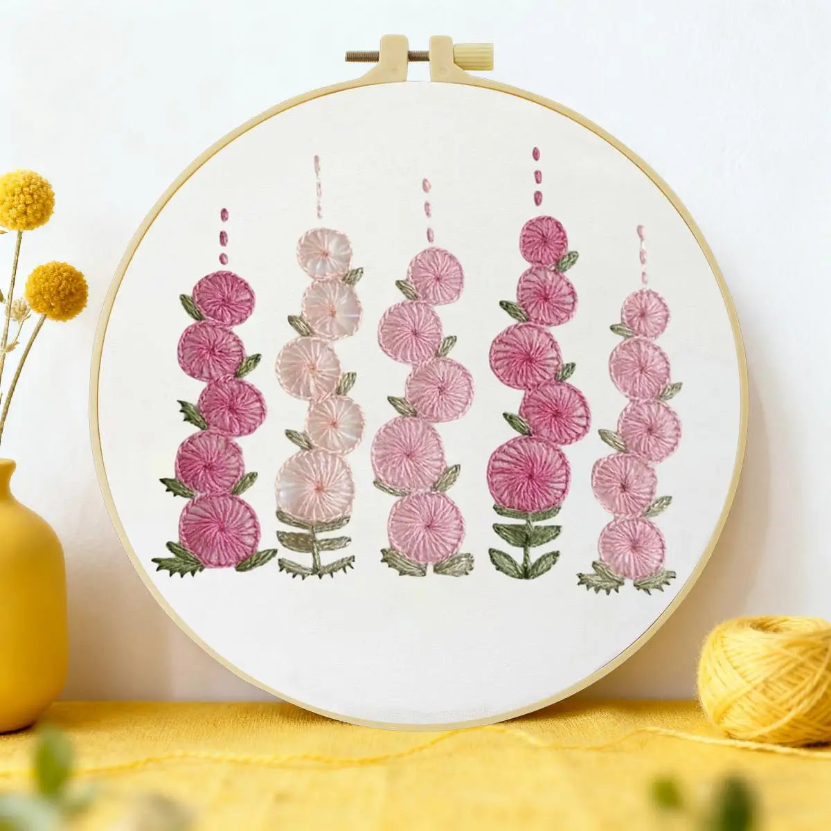 Pink Floral Embroidery Kit for Beginners – DIY Modern Hand Embroidery Hoop Set