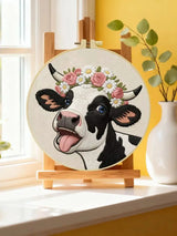 Cute Cow Embroidery Kit for Beginners – DIY Floral Farm Animal Hand Embroidery Hoop Set
