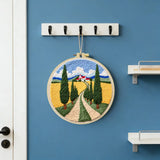 Tuscan Countryside Embroidery Kit for Adults – Scenic Cypress Tree Landscape DIY Needlepoint Hoop Art Beginner Friendly Craft Gift