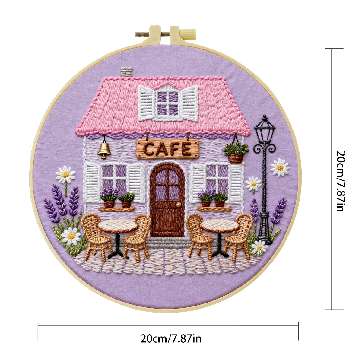 Charming Cafe House Embroidery Starter Kit – DIY Floral Cottage Sewing Art Set for Beginners