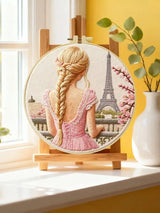 Paris Eiffel Tower Embroidery Kit for Adults – Romantic French Girl DIY Needlepoint Hoop Art Parisian Decor Craft Gift for Her