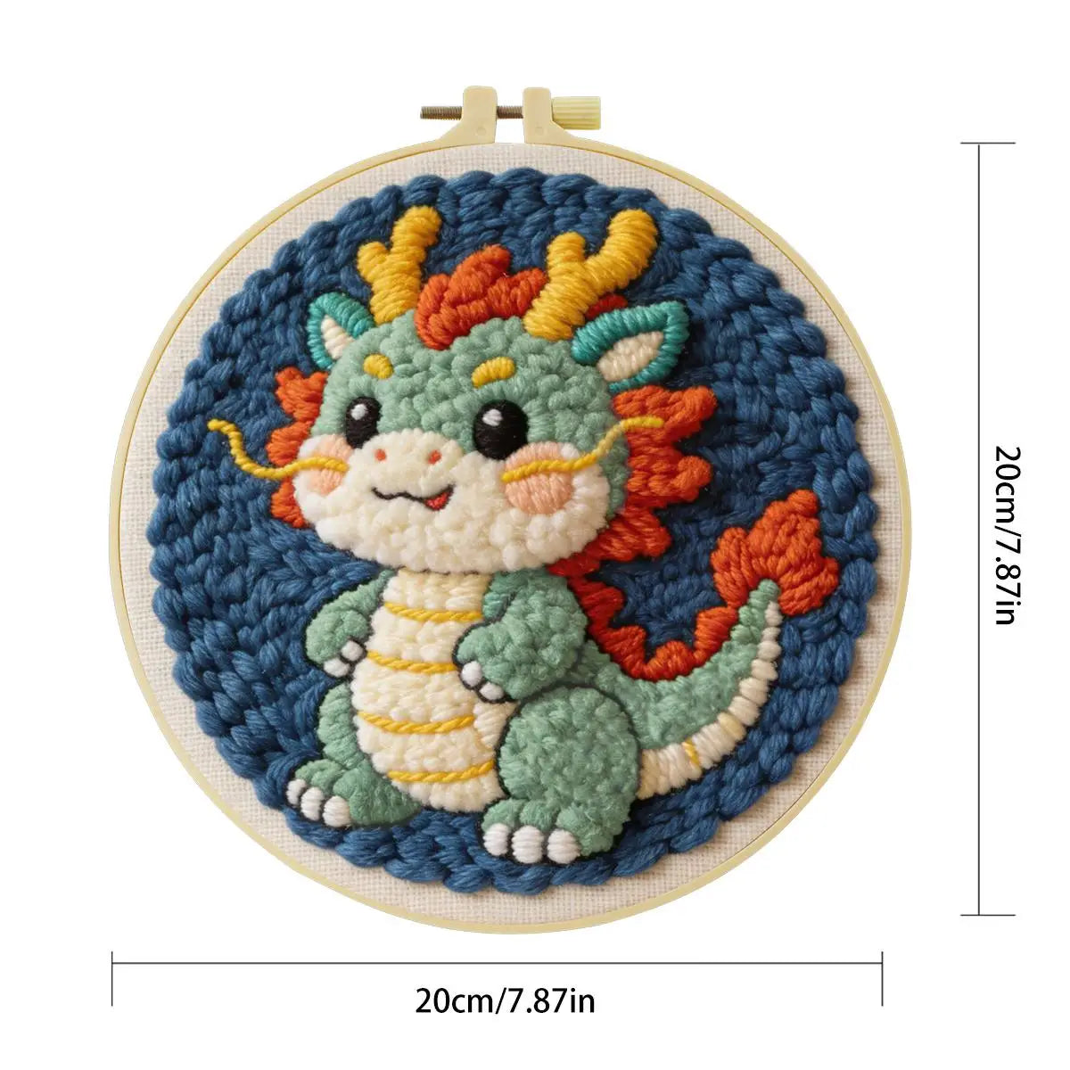 Cute Dragon Punch Needle Wall Art – Handmade Embroidery Hoop Decor for Nursery & Cozy Rooms