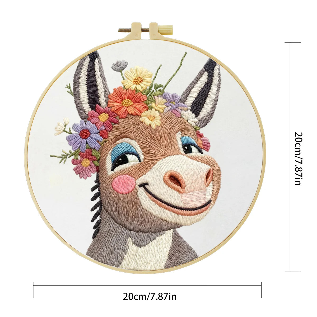 Handmade Floral Donkey Embroidery Hoop Wall Art – Cute Farm Animal Nursery Decor