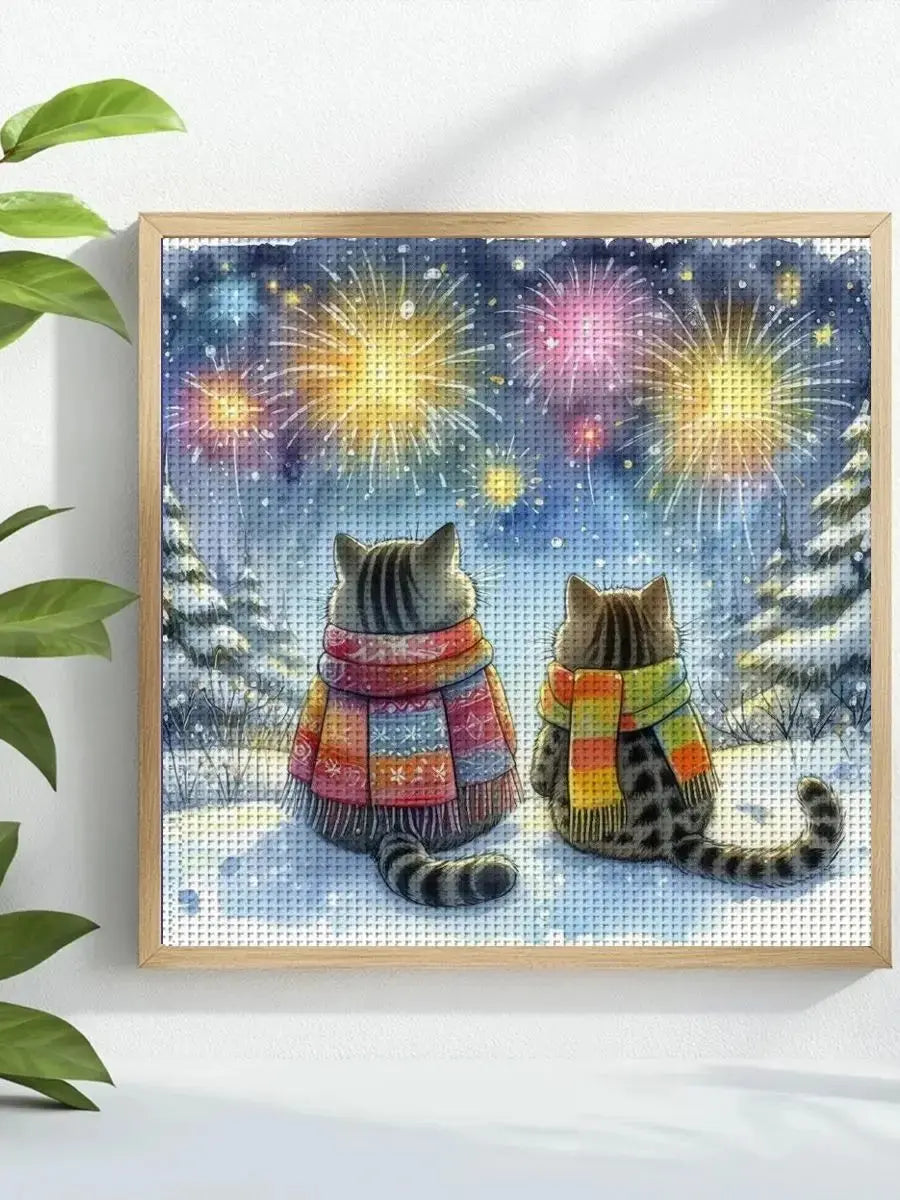 Winter Fireworks Cat Companions Cross Stitch Kit 🐱❄️🎆 Kits For Stitchers