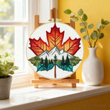 Maple Leaf Mountain Embroidery Kit – Nature Landscape DIY Hand Embroidery Hoop Art Set