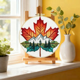Maple Leaf Mountain Embroidery Kit – Nature Landscape DIY Hand Embroidery Hoop Art Set Kits For Stitchers