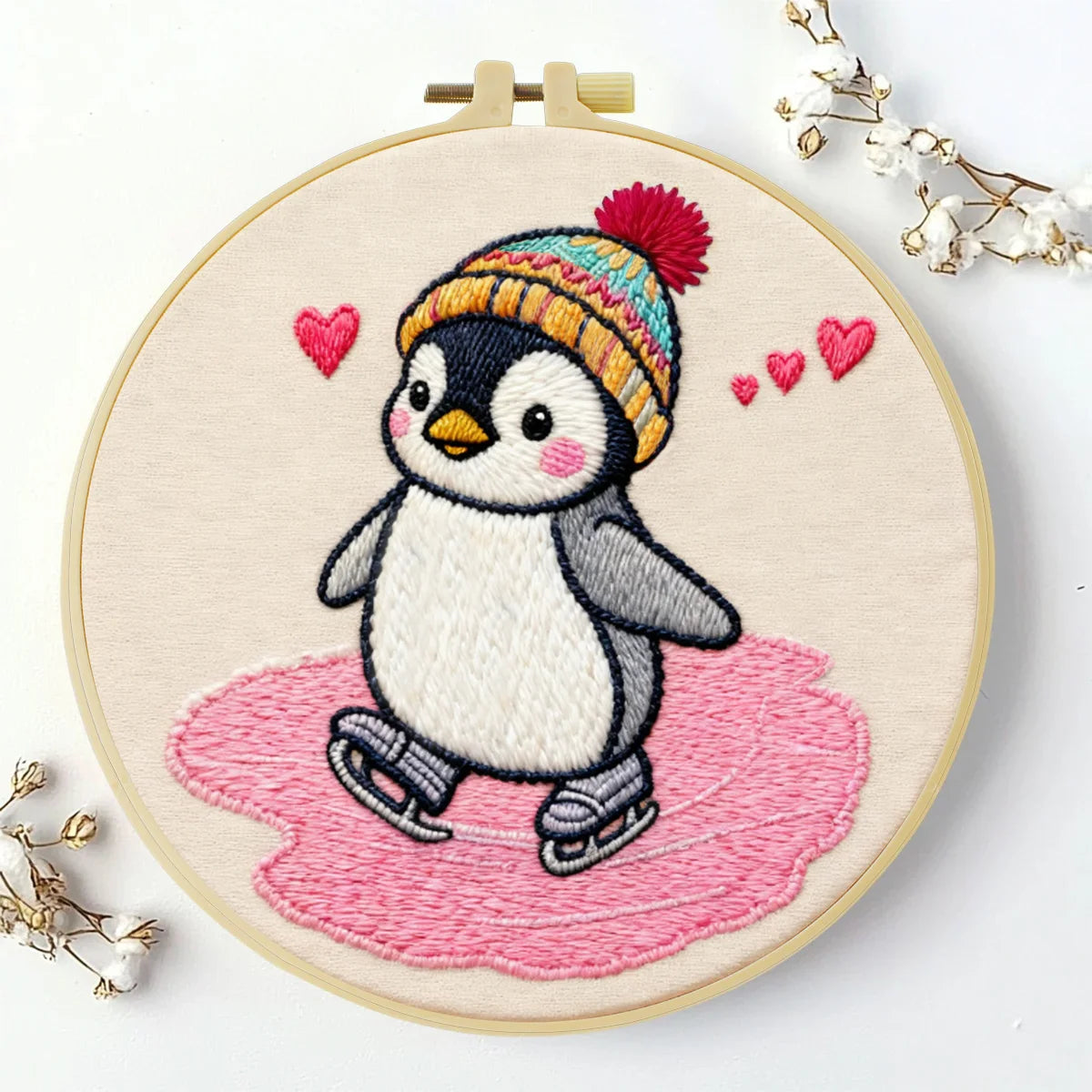 Cute Penguin Embroidery Starter Kit – DIY Cartoon Animal Sewing Art Set for Beginners
