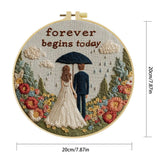 Forever Begins Today Embroidery Kit – Romantic Wedding Couple Needlepoint Pattern with Floral Garden & Love Quote Design