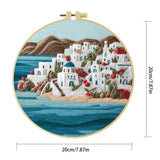 Santorini Coastal Village Embroidery Kit – Greek Island Seascape DIY Needlepoint Hoop Art Mediterranean Home Decor Craft Gift