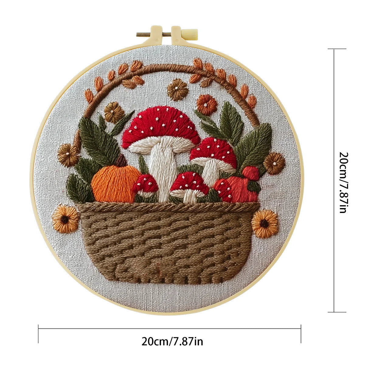 Hand-Embroidered Mushroom Basket Wall Art – Woodland Hoop Decor