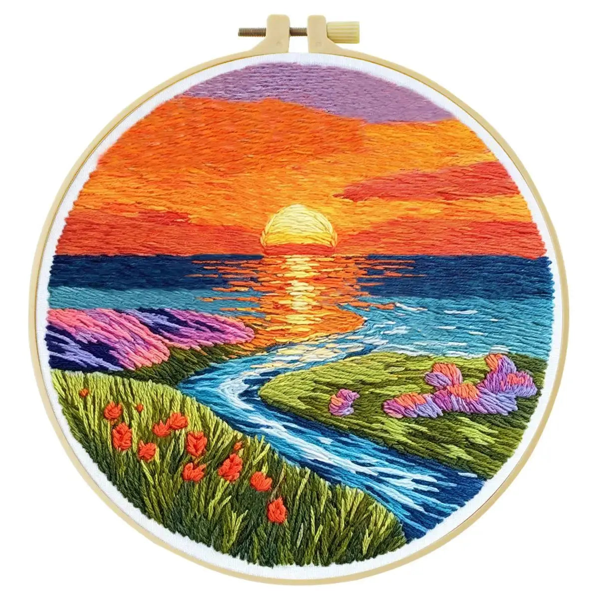 Vibrant Sunset Meadow Embroidery Kit Kits For Stitchers