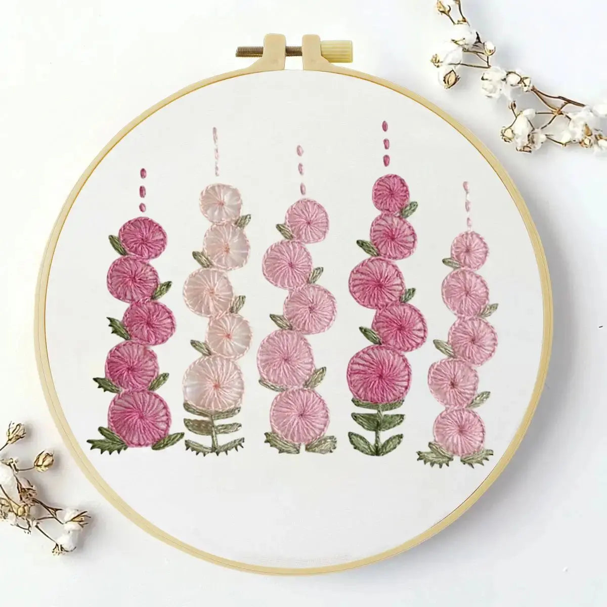 Pink Floral Embroidery Kit for Beginners – DIY Modern Hand Embroidery Hoop Set Kits For Stitchers