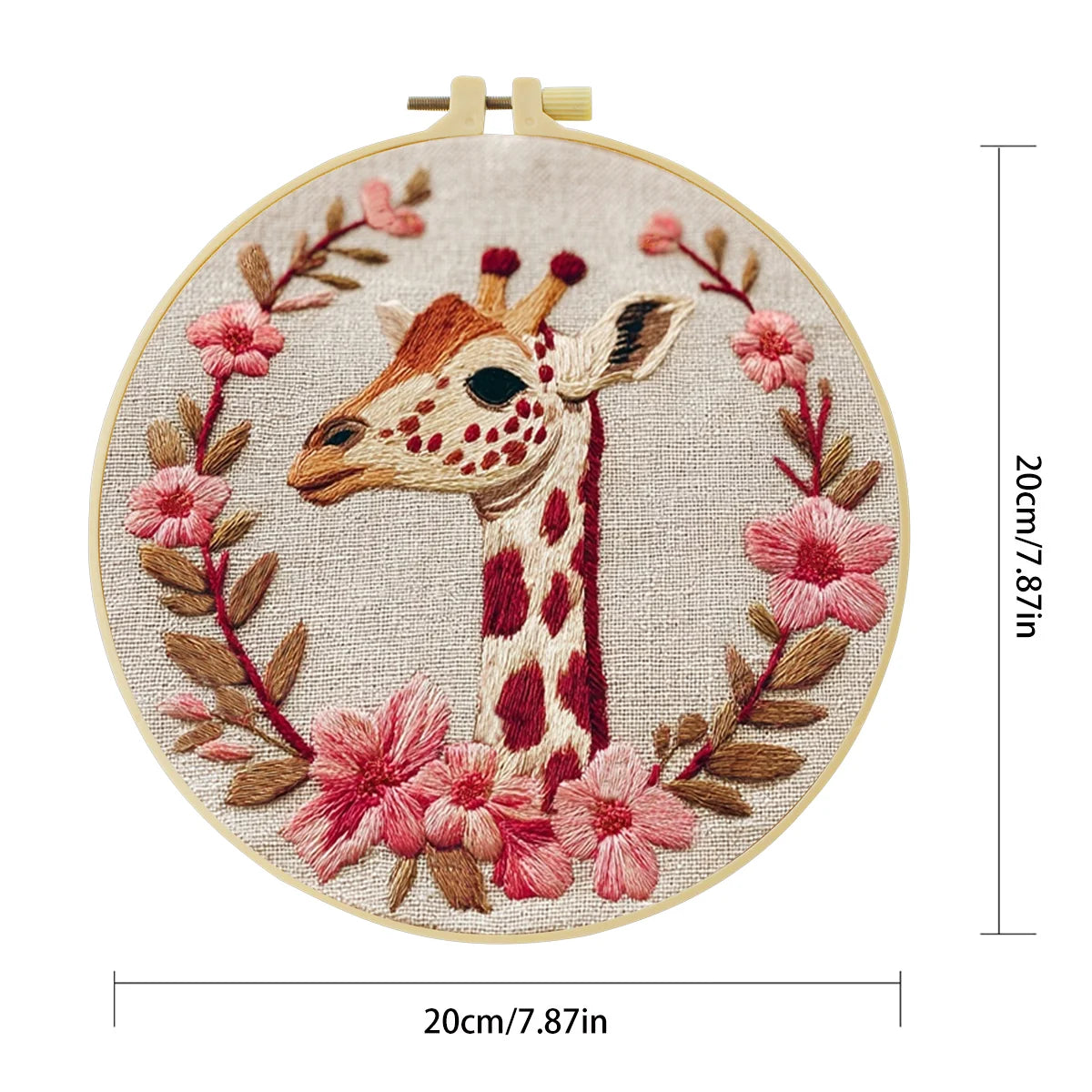 Giraffe Embroidery DIY Kit – Floral Animal Beginner Stitching Kit with Hoop, Pattern & Threads