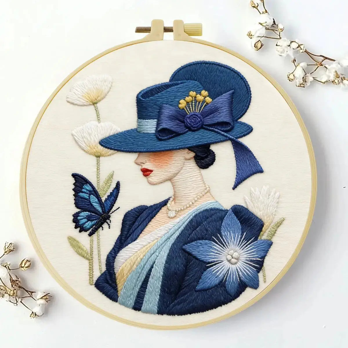 Elegant Lady in Blue Embroidery Kit Kits For Stitchers
