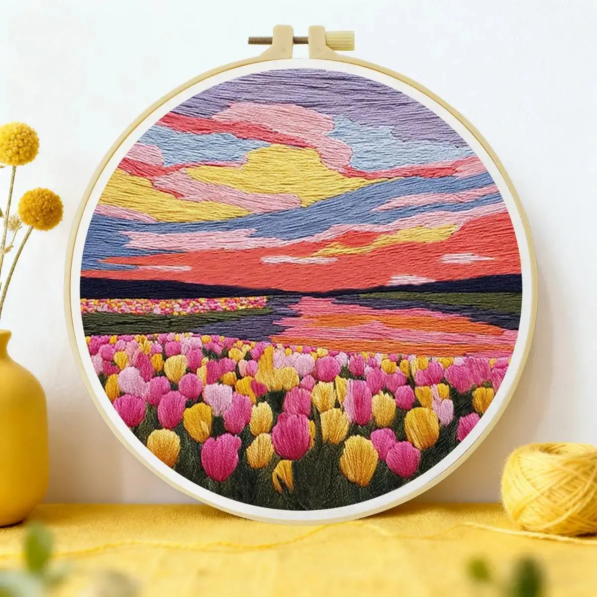 Sunset Tulip Fields Embroidery Kit Kits For Stitchers