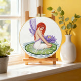 Fairy on Lily Pad Embroidery DIY Kit – Fantasy Beginner Stitching Kit with Hoop, Pattern & Threads