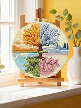 Four Seasons Tree Embroidery Kit – Spring Summer Autumn Winter Landscape DIY Hand Embroidery Hoop Art, Nature Wall Decor Craft K