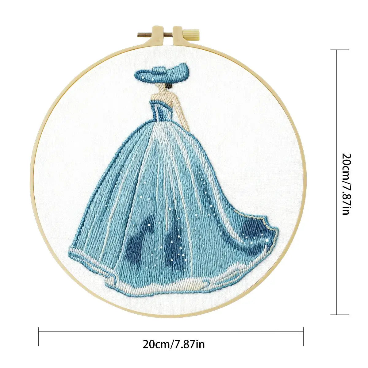 Elegant Blue Princess Dress Embroidery Kit – Fairytale DIY Hand Embroidery Hoop Art Set