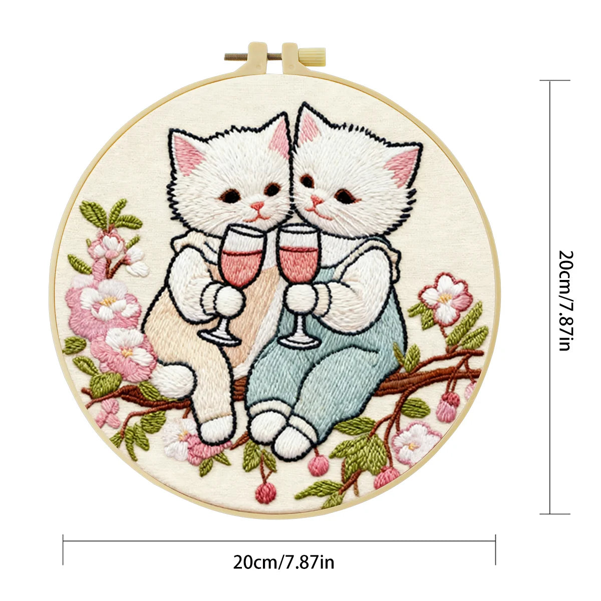Cute Couple Cats Embroidery Starter Kit – DIY Romantic Animal Sewing Art Set for Beginners