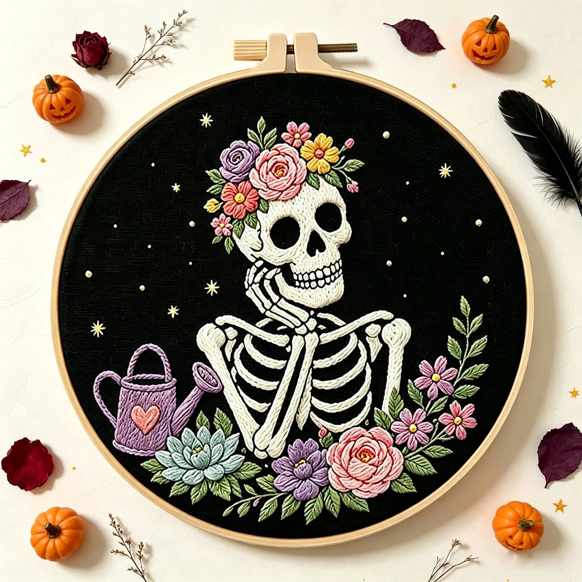 Floral Skeleton Embroidery Kit – Set of 3