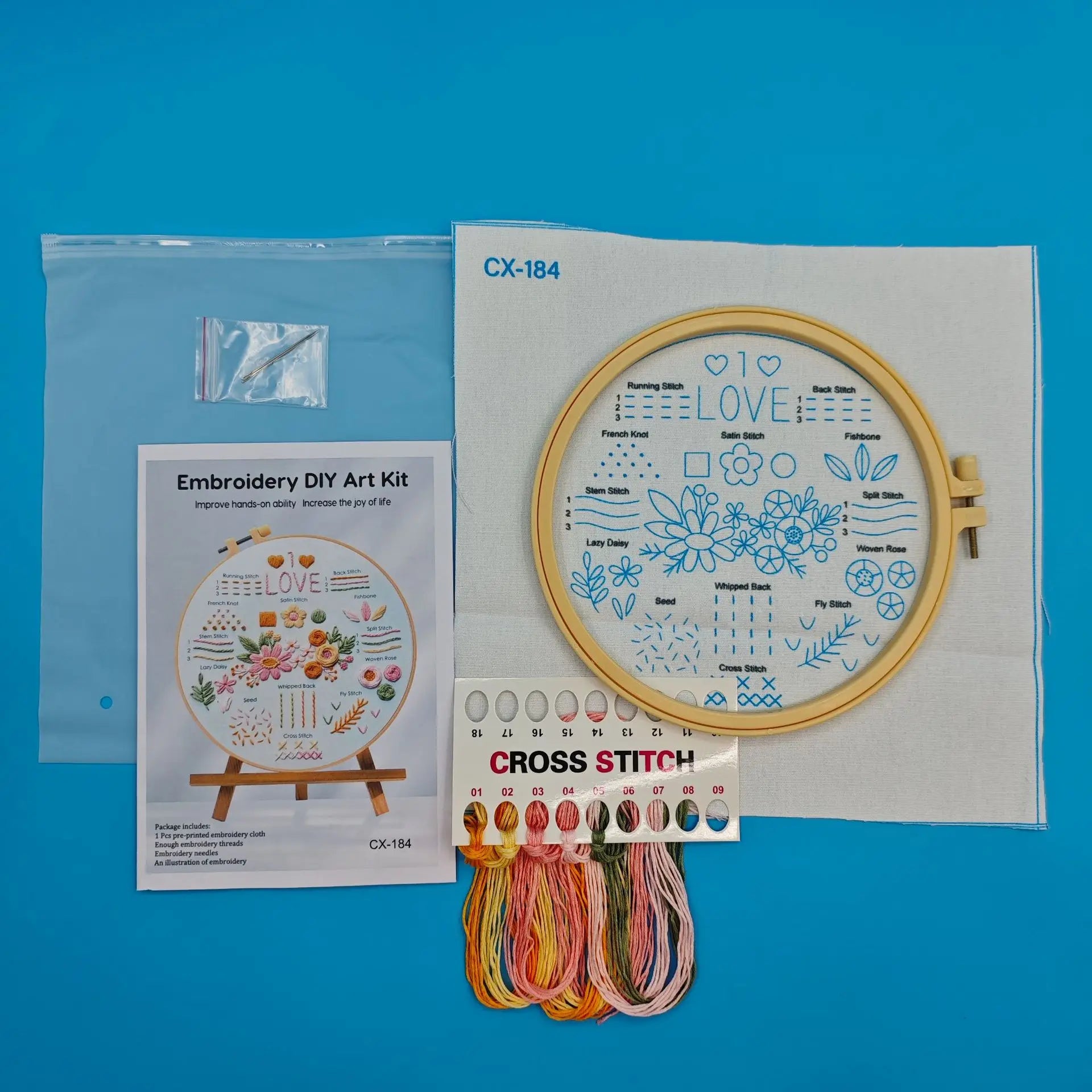 3-Piece Beginner Embroidery Stitch Learning Kit Kits For Stitchers