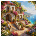 Mediterranean Coastal Villa Cross Stitch Kit 🌸🏡🌊☀️