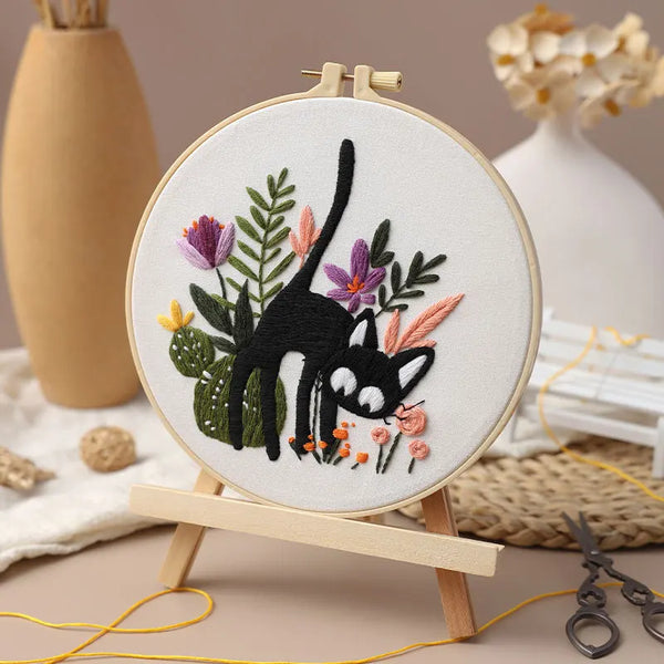 Cat & Floral Embroidery Kit