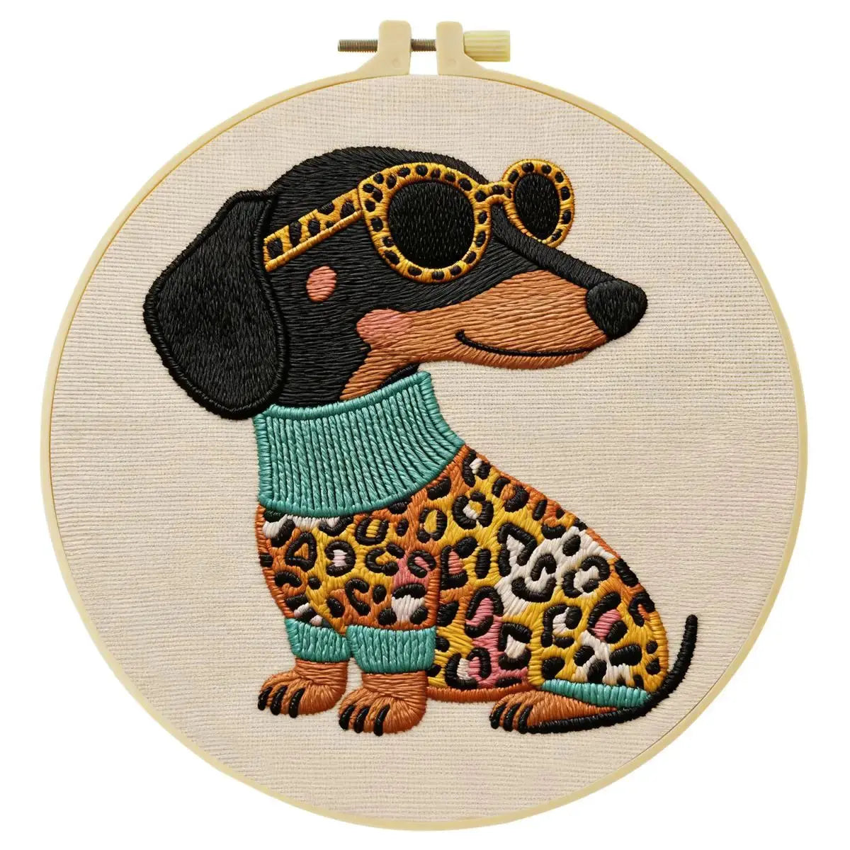 Leopard Chic Dachshund Embroidery Kit Kits For Stitchers