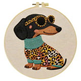Leopard Chic Dachshund Embroidery Kit Kits For Stitchers