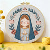 Cute Virgin Mary Embroidery Kit – Kawaii Catholic Needlepoint Pattern with Floral Religious Wall Art & Prayer Decor Kits For Stitchers