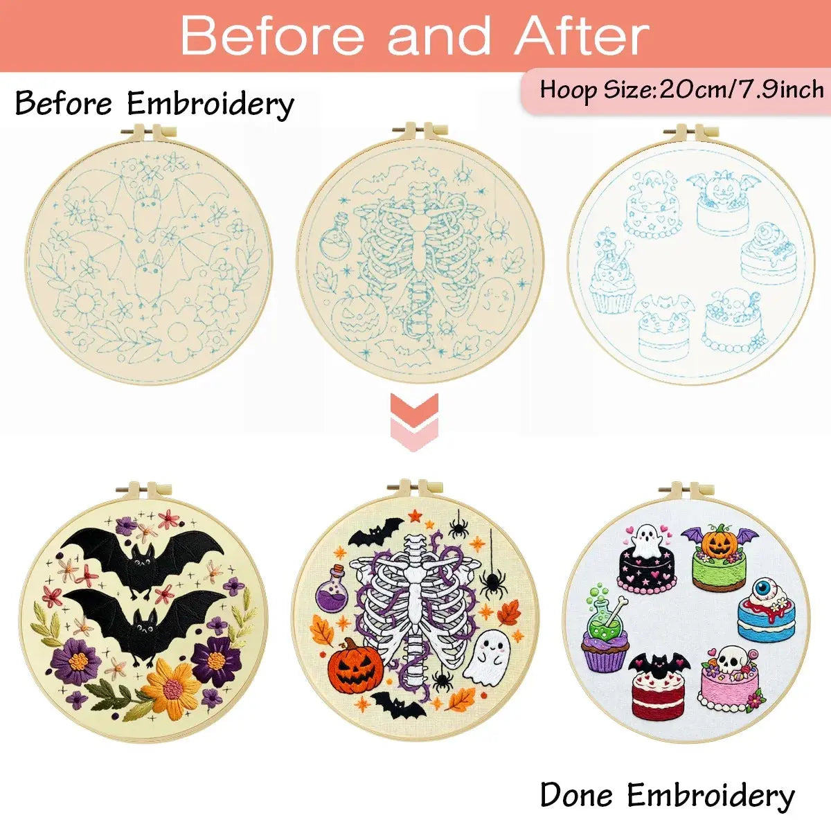 Spooky Halloween Embroidery Kit โ 3 Designs Kits For Stitchers