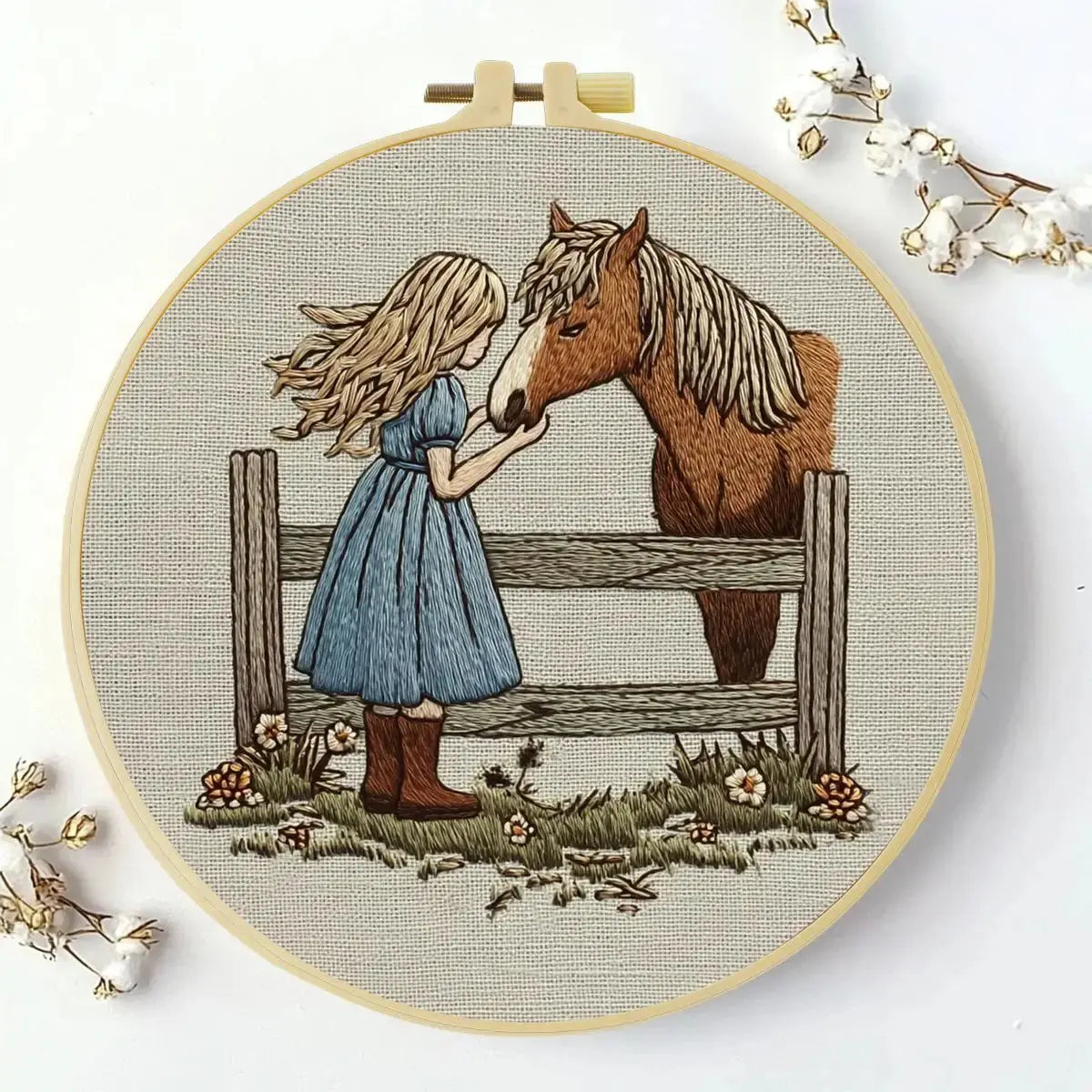 Girl & Horse Embroidery Kit – Heartwarming Equestrian DIY Hand Embroidery Hoop Art Set Kits For Stitchers