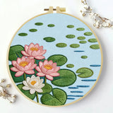 Lotus Flower Pond Punch Needle Wall Art – Handmade Embroidery Hoop Decor for Nursery & Cozy Rooms Kits For Stitchers