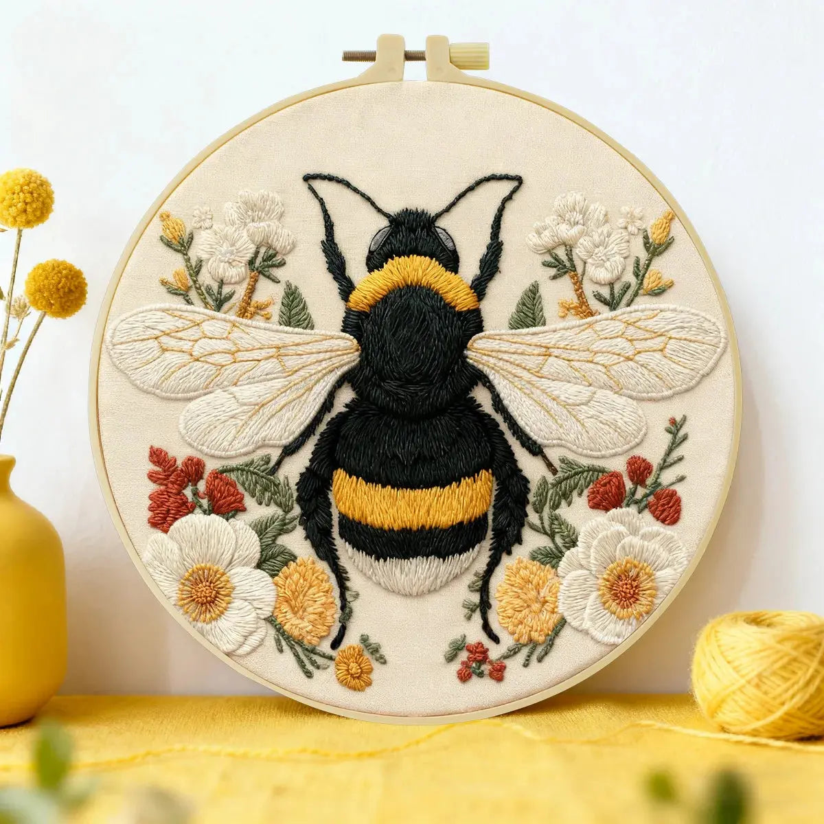 Bumble Bee Embroidery DIY Kit – Floral Insect Beginner Stitching Kit with Hoop, Pattern & Threads The Stichers Heavane
